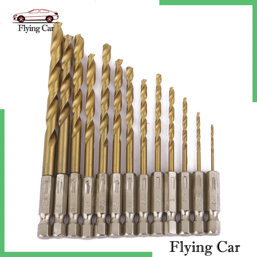 BITS Bộ 13 Mũi Khoan Phủ Titan 1.5-6.5mm Chuôi Lục Giác 1 / 4 &quot;