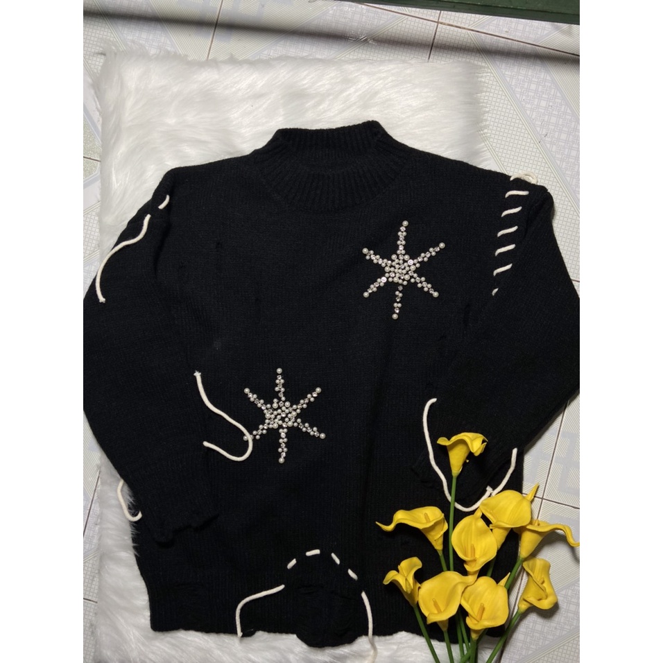 Hàng Sẵn_Áo len dệt kim dáng rộng khí chất tiểu thư