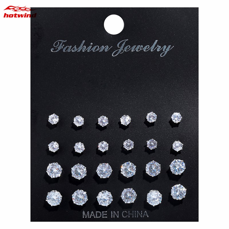 Set 12 Đôi Khuyên Tai Tròn Đính Đá Thời Trang Cho Nữ