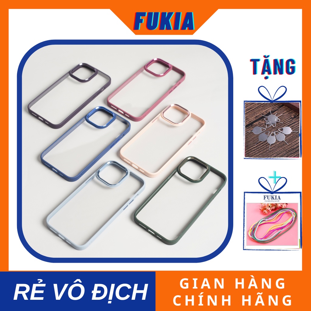 Ốp lưng trong kính viền silicon màu dành cho iPhone 14/14Plus/14Pro/14Promax/13/ 13pro/13promax  FUK