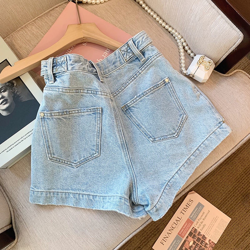 Quần Short denim Lưng Cao Phối Khóa Kéo Thời Trang Cho Nữ