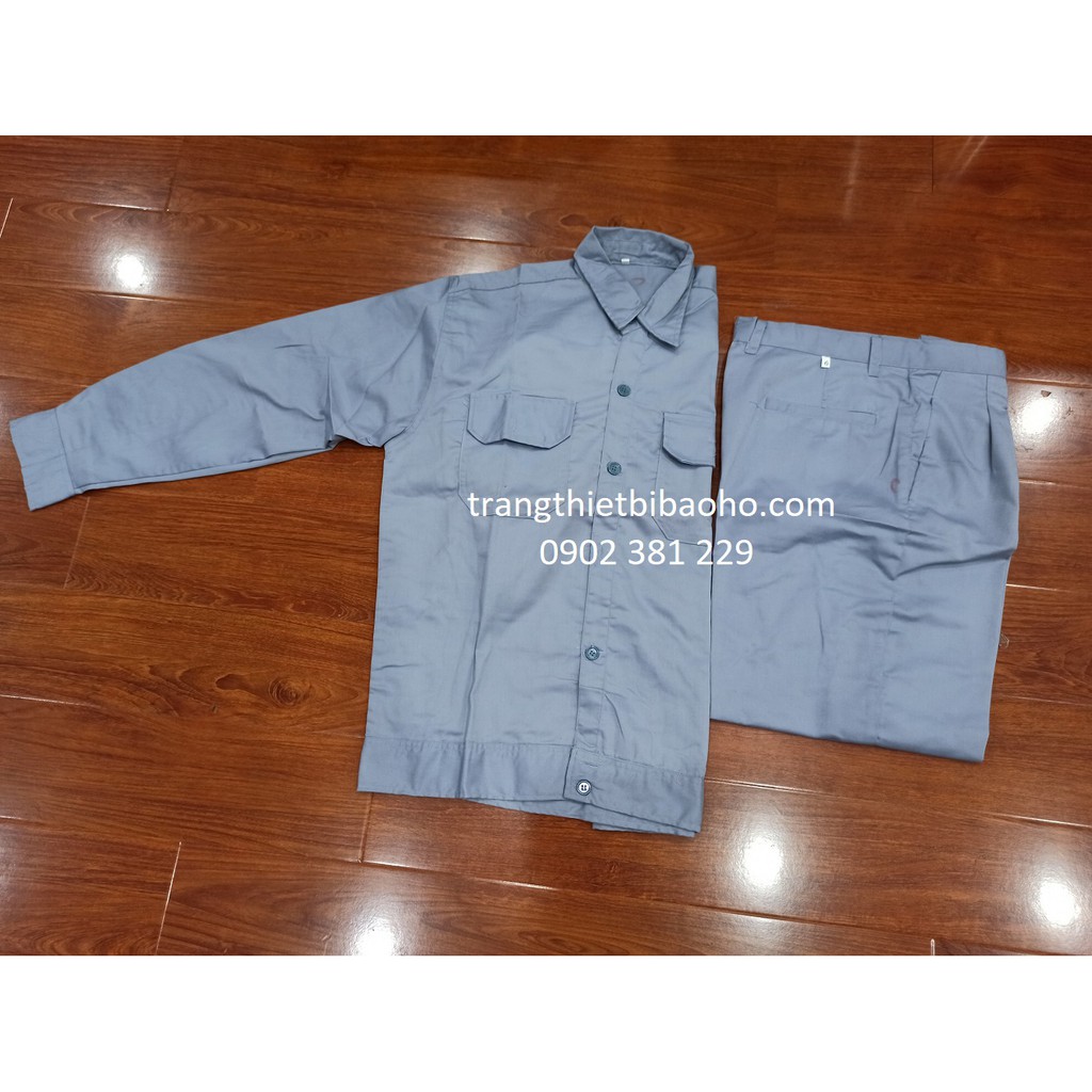 Quần áo công nhân vải kaki 65/35 màu xám môn