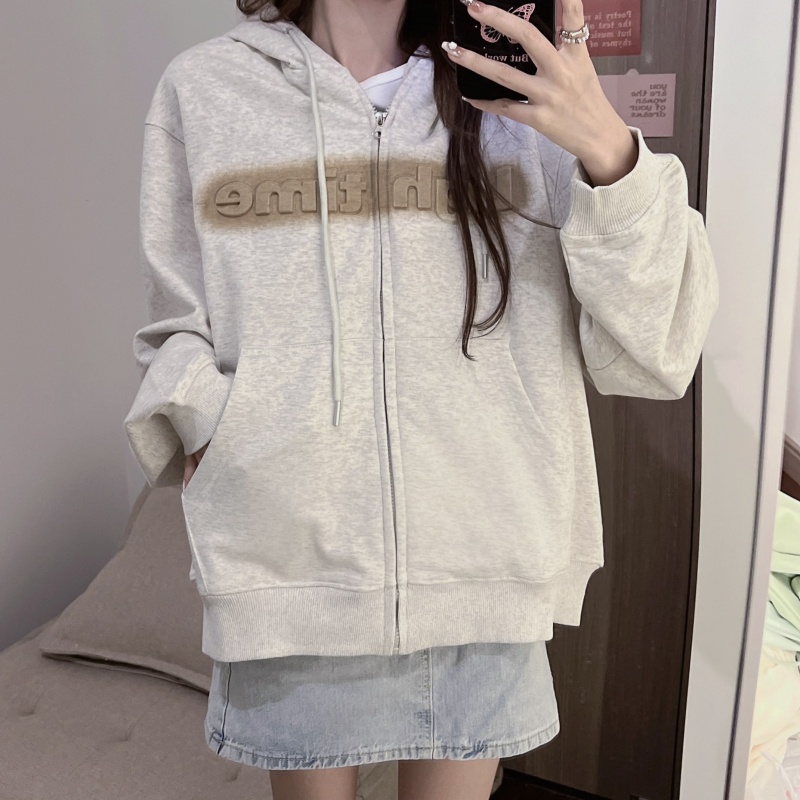 Áo khoác SUXI thể thao dài tay có khóa kéo in chữ thời trang mùa thu dành cho nữ