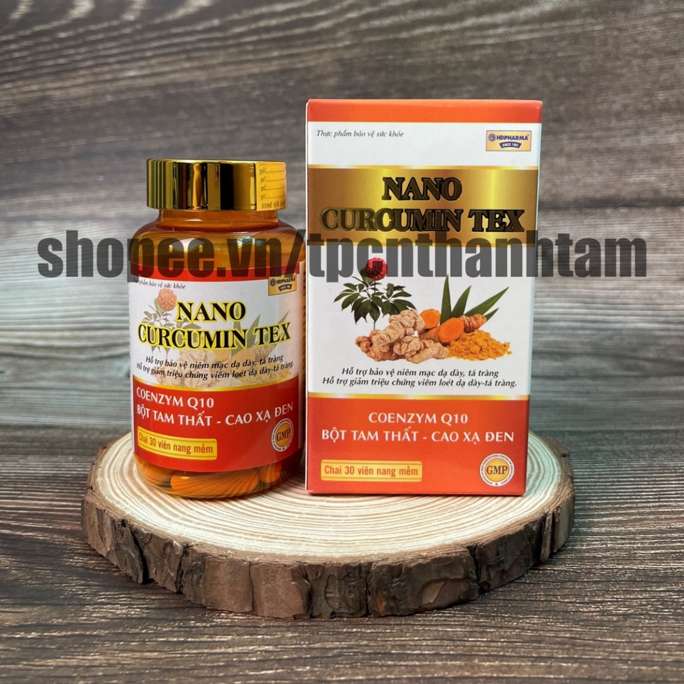 Viên uống dạ dày Nano curcumin TEX, bột tam thất, cao xạ đen, giảm viêm loét dạ dày tá tràng, đầy hơi, khó tiêu - 30v