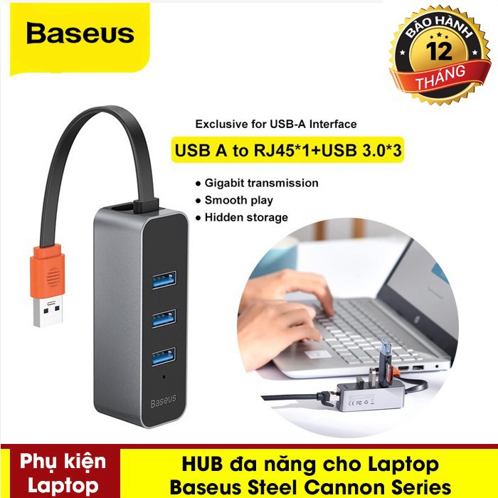 ub Chuyển Đổi Baseus Steel Cannon Series USB A Gigabit LAN Adapter Từ USB / Type-C Sang RJ45 Cho Macbook Pro