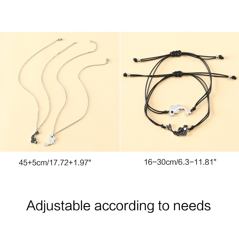 Bộ 1/2 Vòng Tay/Vòng cổ Hình Cá Âm Dương Có Thể Điều Chỉnh Cho Cặp Đôi