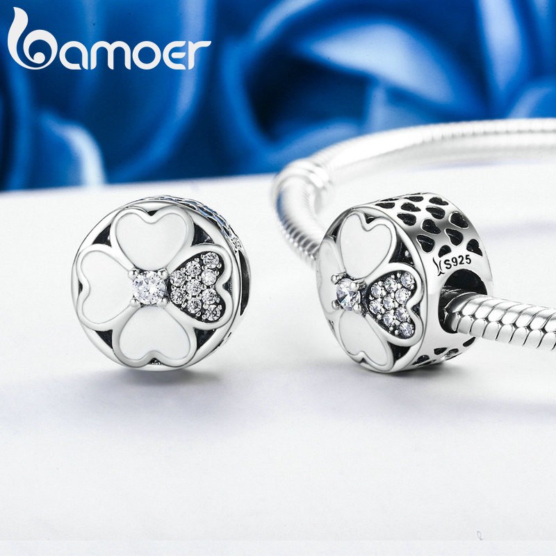 Hạt phụ kiện Bamoer kiểu cỏ bốn lá tinh tế để làm đồ trang sức thủ công