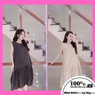 Đầm bầu xinh chất mịn thoáng mát, chấm bi, đuôi xòe cực xinh