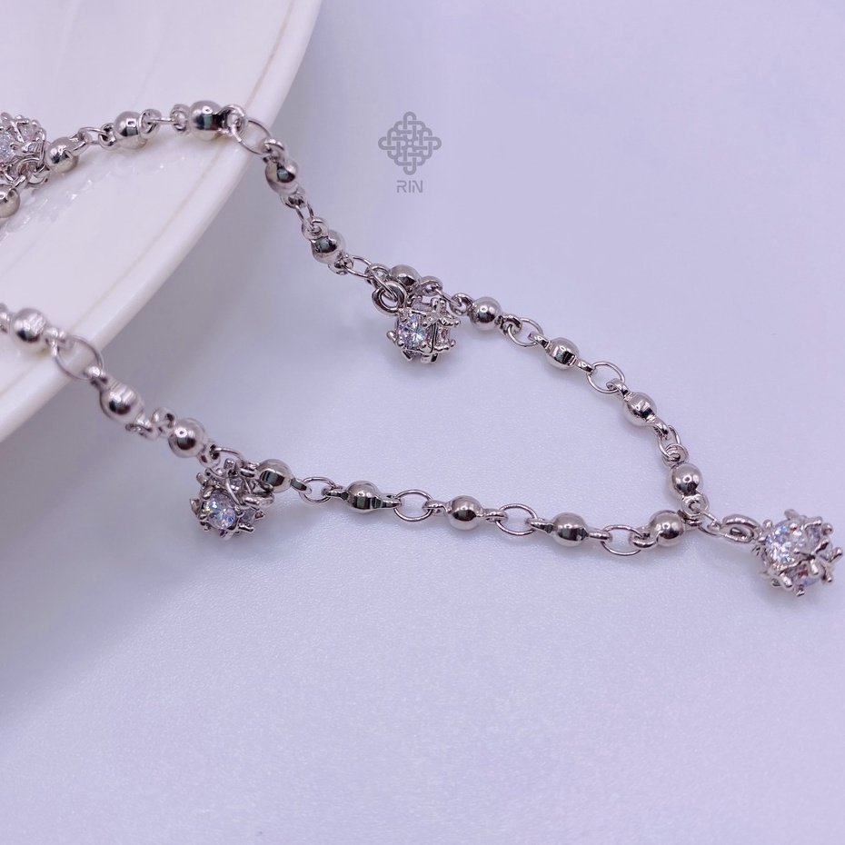 Lắc chân titan lục lạc, Vòng chân titan có chuông đính đá CZ, Không phai màu không rỉ sét, trangsucmoiluatuoi.RIN
