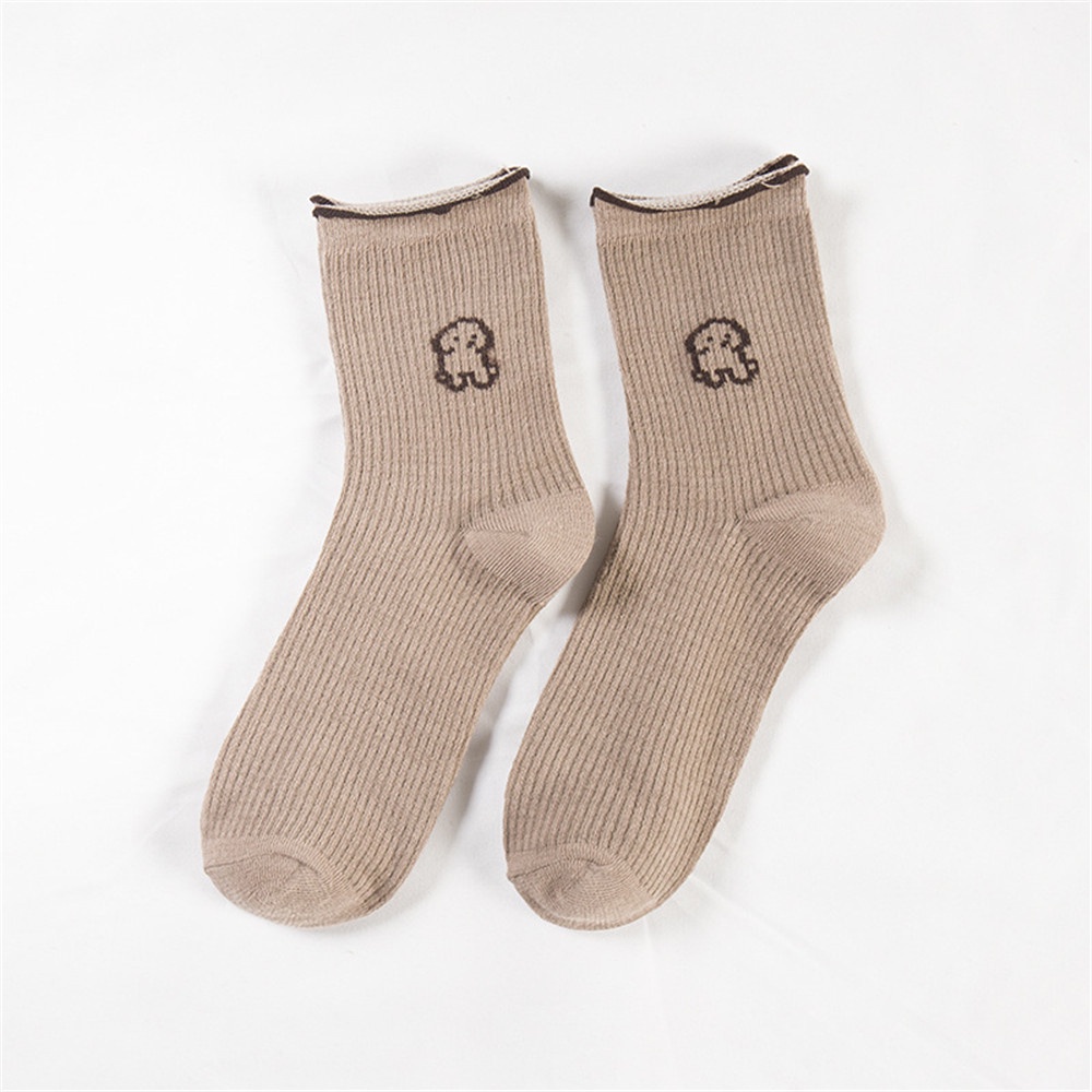 Vớ Cotton Cổ Cao Vừa In Họa Tiết Hoạt Hình Thỏ/ Gấu Màu Cà Phê Dễ Thương