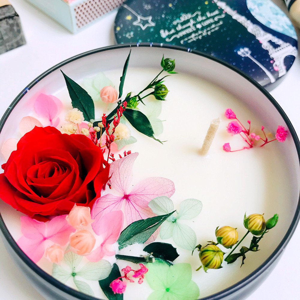 Hoa nến thơm nghệ thuật kèm hoa hồng bất tử - Quà lưu niệm, sinh nhật cho bạn gái, phái nữ