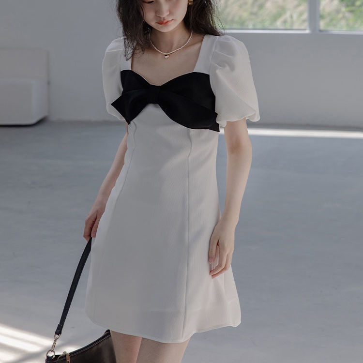 Đầm Chữ A Tay Phồng Thắt Nơ Eo Phong Cách Hàn Quốc Thời Trang Dành Cho Nữ