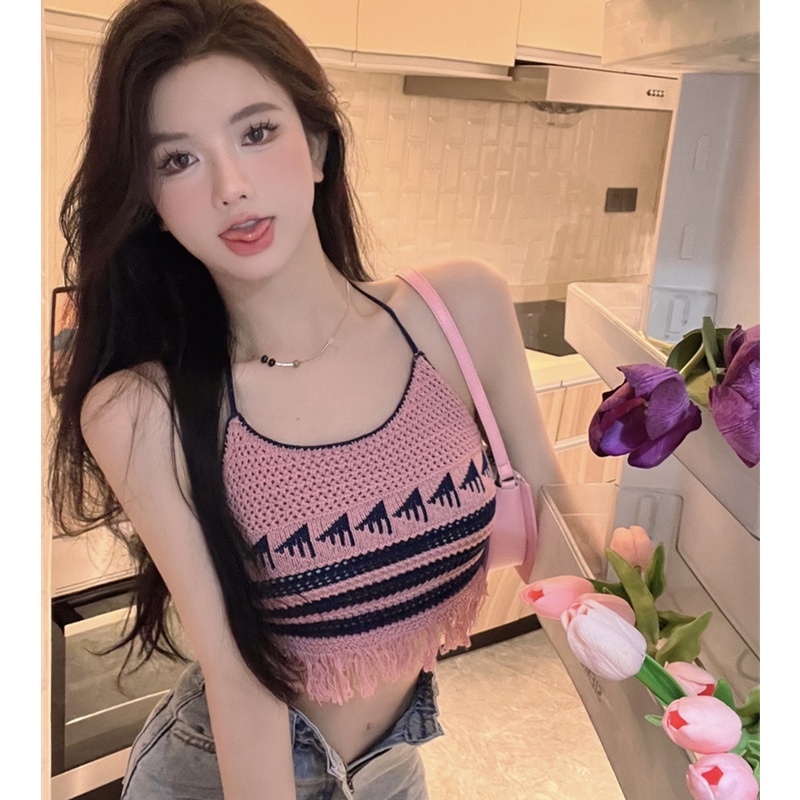 Áo Croptop Dệt Kim Thiết Kế Quyến Rũ Cho Nữ