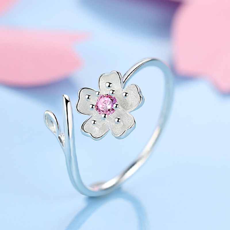 Nhẫn bạc 925 mặt hình hoa đào thiết kế sáng tạo đồ trang sức thời trang