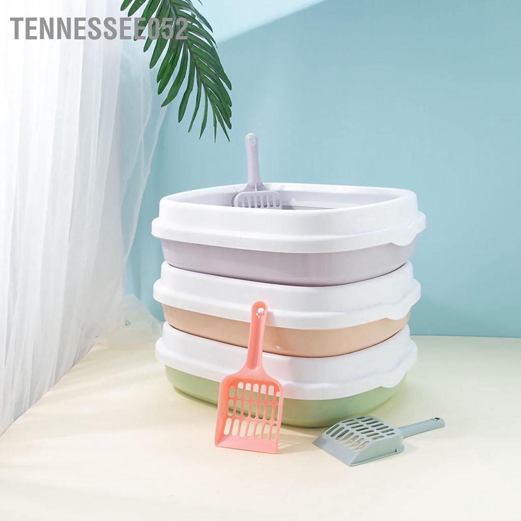Tennessee052 Cat Litter Pan Không gian rộng lớn Khả năng chống tia nước bắn dày đặc Chậu phân mèo bán kín với Xẻng cho