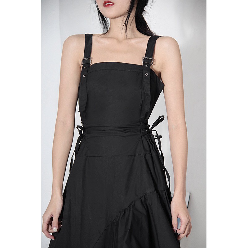 Váy 2 dây đen lệch tầng đan dây eo dáng dài ôm body phong cách ulzzang_xuongmaythuhien | BigBuy360 - bigbuy360.vn