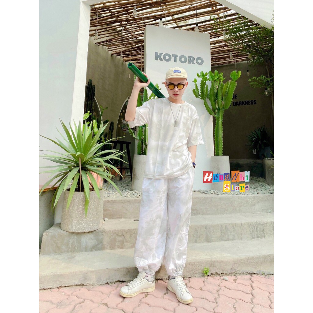 Set Bộ Áo Thun Tay Lỡ Loang Màu Tie Tee Phối Quần Jogger 3D Ulzzang Unisex Dáng Rộng - MM
