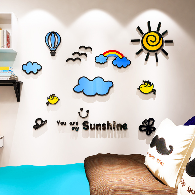 Tranh dán tường mica 3d decor khổ lớn hoạt hình bầu trời trong xanh trang trí mầm non, phòng cho bé Nhiều Size - EPeBen