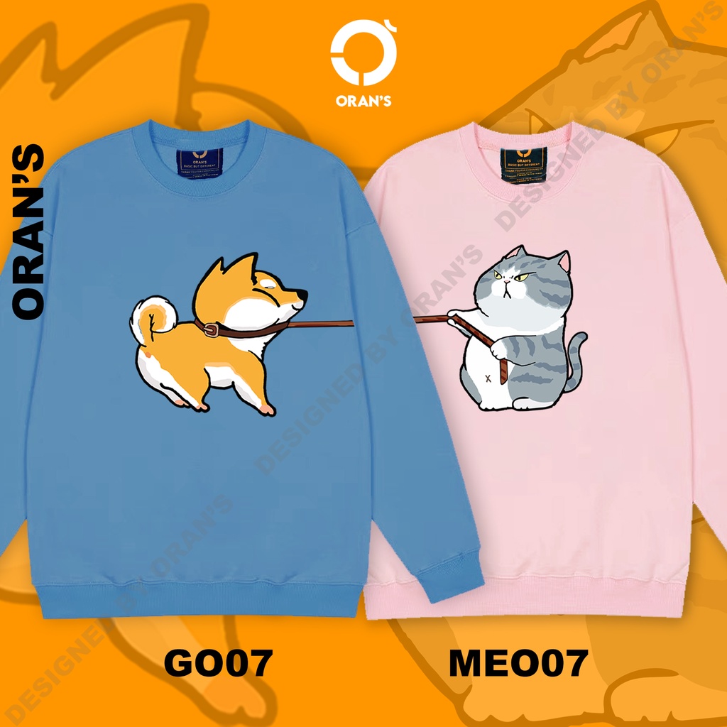 Áo Sweater đôi in hình chó mèo kéo xích chất nỉ cotton lót bông cao cấp form rộng unisex - ORAN'S HOODIE COUPLE 07 | BigBuy360 - bigbuy360.vn