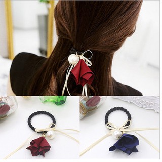 dây buộc tóc hoa to ngọc trai hàn quốc