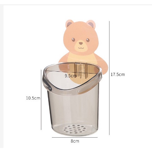 Ly Cốc Dán Tường Hình Gấu Nâu Đựng Bàn Chải, Kem Đánh Răng, Đồ Dùng Nhà Tắm