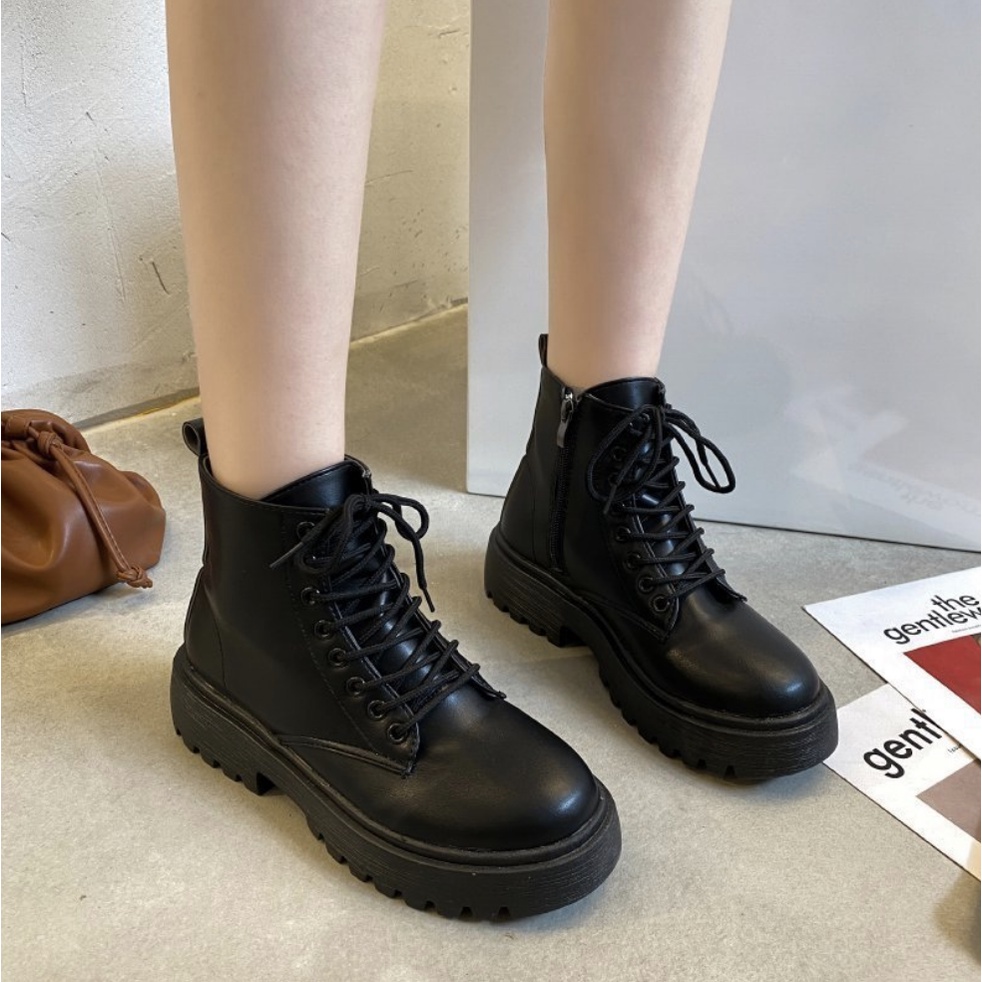 [Sẵn có ship từ HCM] Giày Martin Ankle boots phong cách Hàn Quốc Khoá kéo