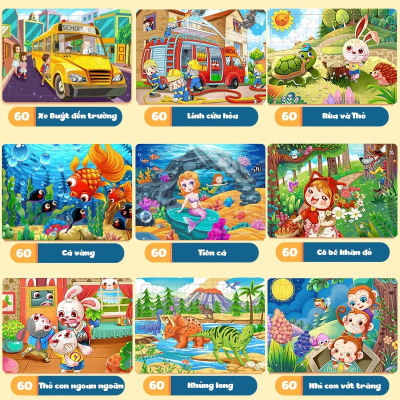 Đồ chơi tranh ghép hình gỗ puzzle 60 miếng cho bé - Bộ ghép hình - Tranh xếp hình