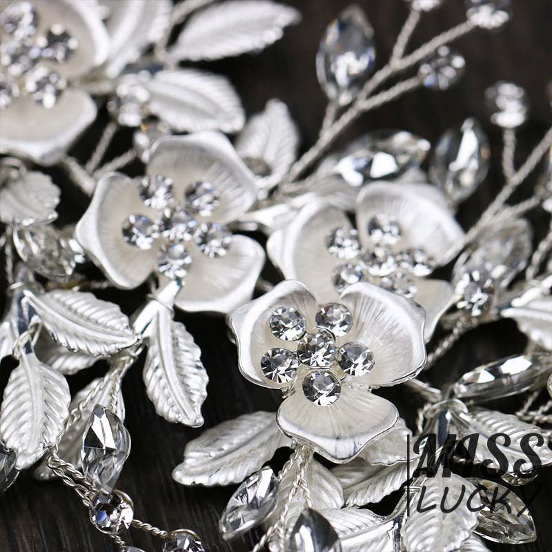 Băng đô trang trí hình dây hoa lá đính pha lê thủ công sang trọng cho cô dâu