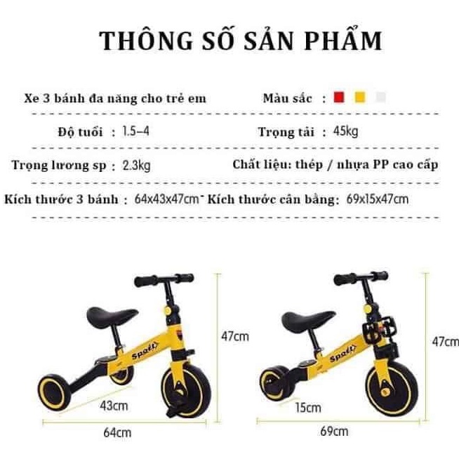 Xe đạp ba bánh đa năng 3in1 lại là xe chòi chân thăng bằng Happy Baby &amp; Sport cho trẻ .