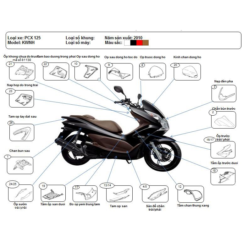 Bộ nhựa HONDA PCX màu đen đời 2010