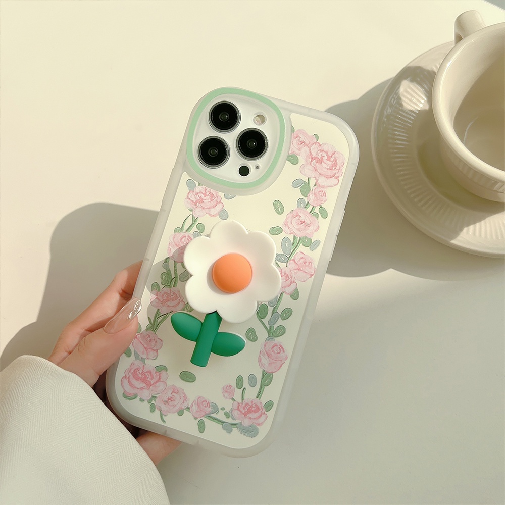 Ốp Điện Thoại TPU Mềm Chống Sốc Chống Dơ In Họa Tiết Hoa Hồng 3D Có Giá Đỡ Cho IPhone 14 13 12 11 Pro Max XS XR 8 7 Plus