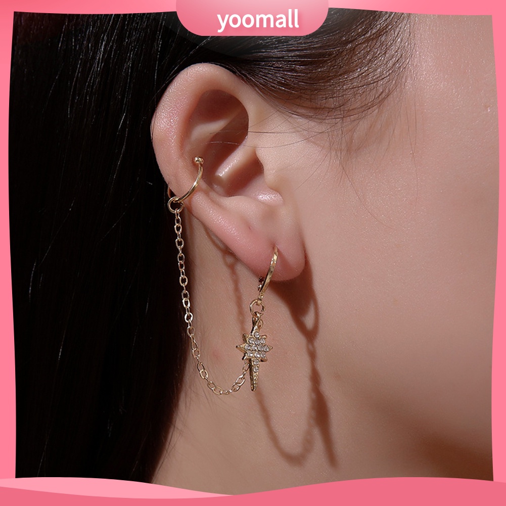 Khuyên Xỏ Gắn Vành Tai Mặt Đính Đá Thả Sợi Dài Lấp Lánh Cho Nữ