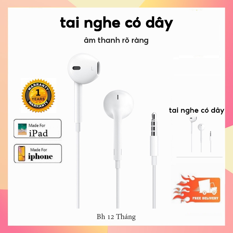 【Bh 12 Tháng】Tai nghe dây nhét - tai có mic jack có cổng 3,5mm - cho iOS & Android