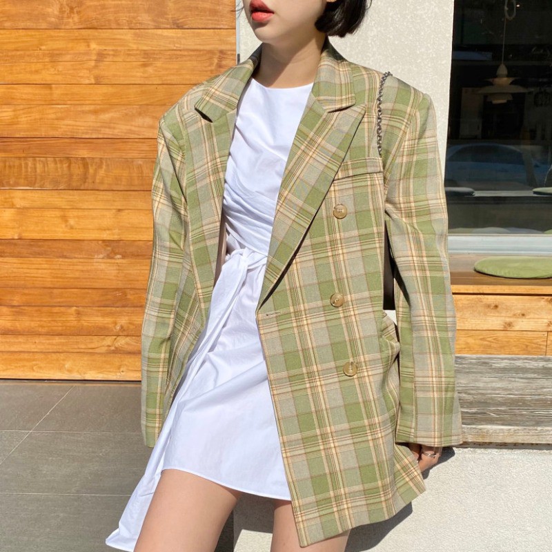 (Hàng Đẹp)Ảnh thật 6 hình cuối-HC396.Áo blazer kẻ vintage mùa thu siêu xinh