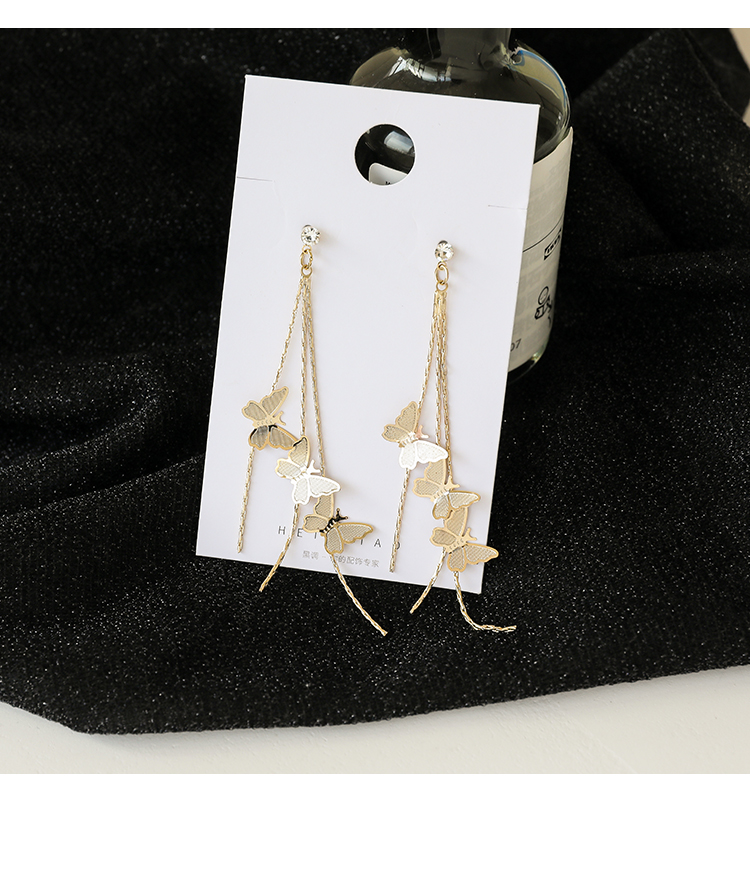 Khuyên Tai Dáng Dài Hình Bướm Mạ Bạc 925 Phong Cách Hàn Quốc