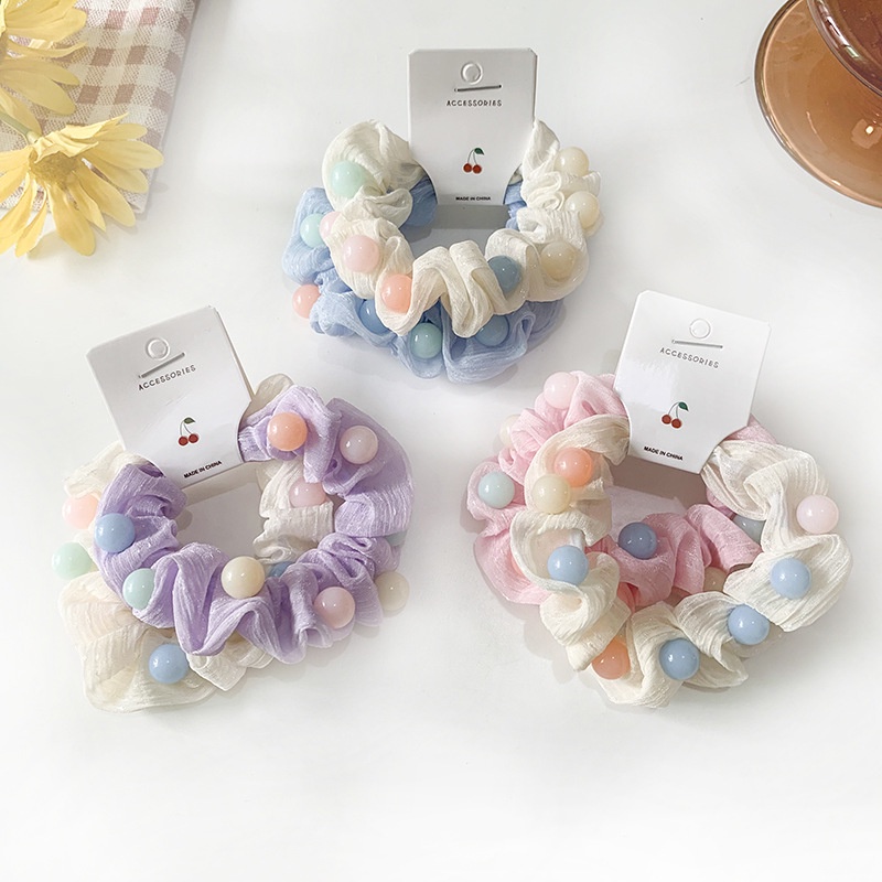 Set 2 Dây Buộc Tóc Bọc Vải Organza Màu Sắc Kẹo Ngọt Phong Cách Hàn Quốc