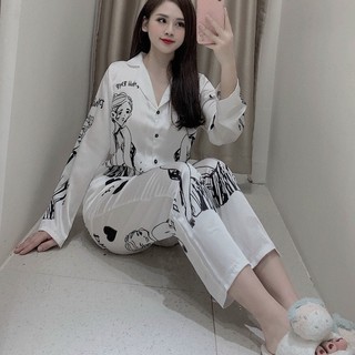 [ Siêu Cấp ] Bộ Ngủ Dài Tay Mặc Nhà Lụa Satin Cao Cấp, Bộ Ngủ Chất Lụa Siêu Siêu Đẹp
