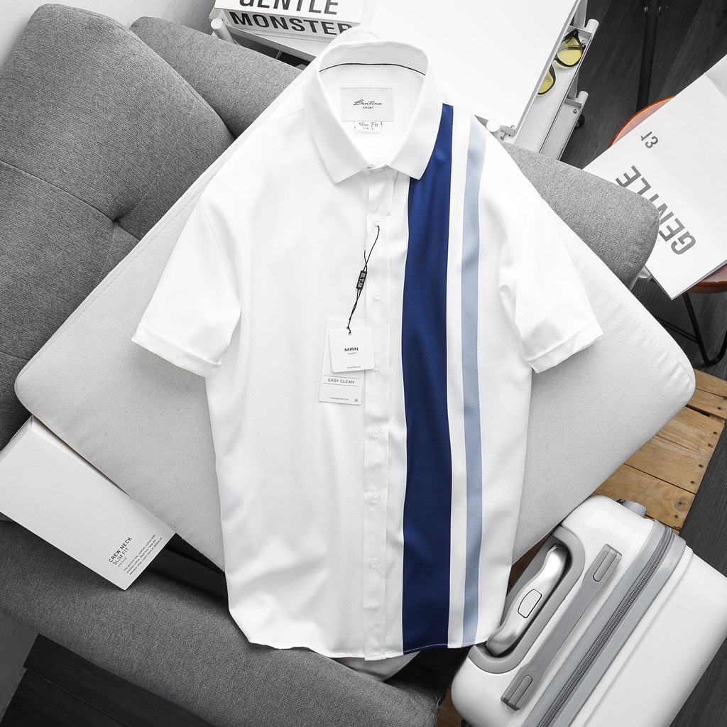 Áo sơ mi nam phối sọc, phong cách trẻ trung, chất vải siêu mát 6168