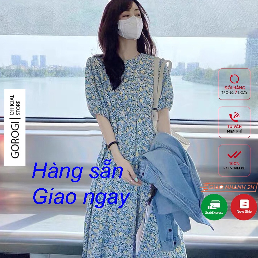 Váy hoa nhí dáng dài dự tiệc xinh bigsize nữ bánh bèo Gorogi, đầm hoa nhí dài dự tiệc tay phồng ulzzang | BigBuy360 - bigbuy360.vn