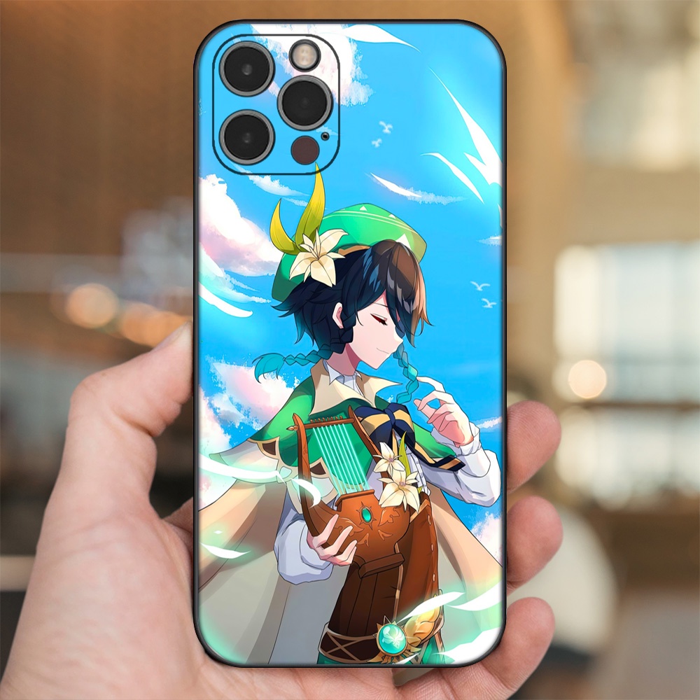 Ốp lưng iPhone 12 Pro dẻo đen cạnh vuông in hình Venti Genshin Impact