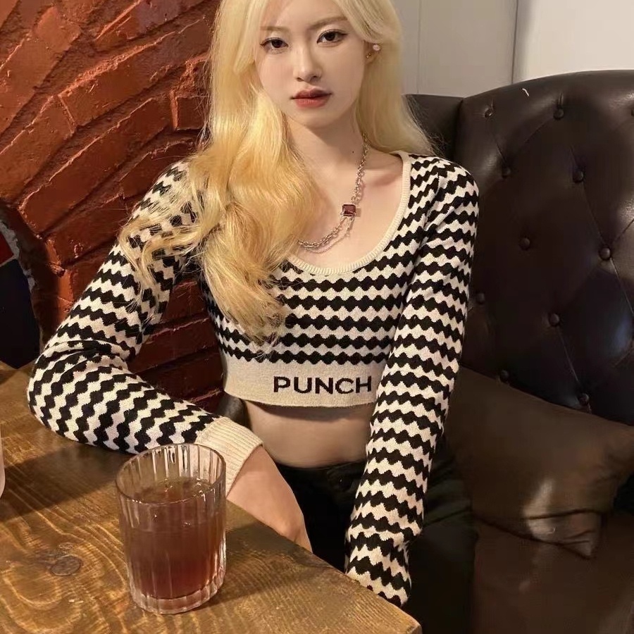 SUXI Áo Len Tay Dài Họa Tiết Sọc Ca Rô Dáng Ôm Thời Trang Xuân Thu Quyến Rũ Cho Nữ