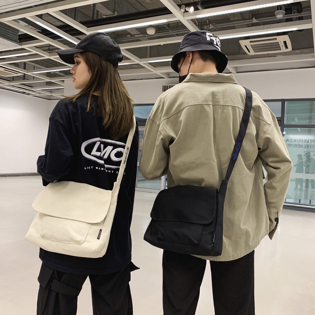 Túi xách Leacat 65165546 vải canvas đeo chéo thêu chữ thời trang cho nữ