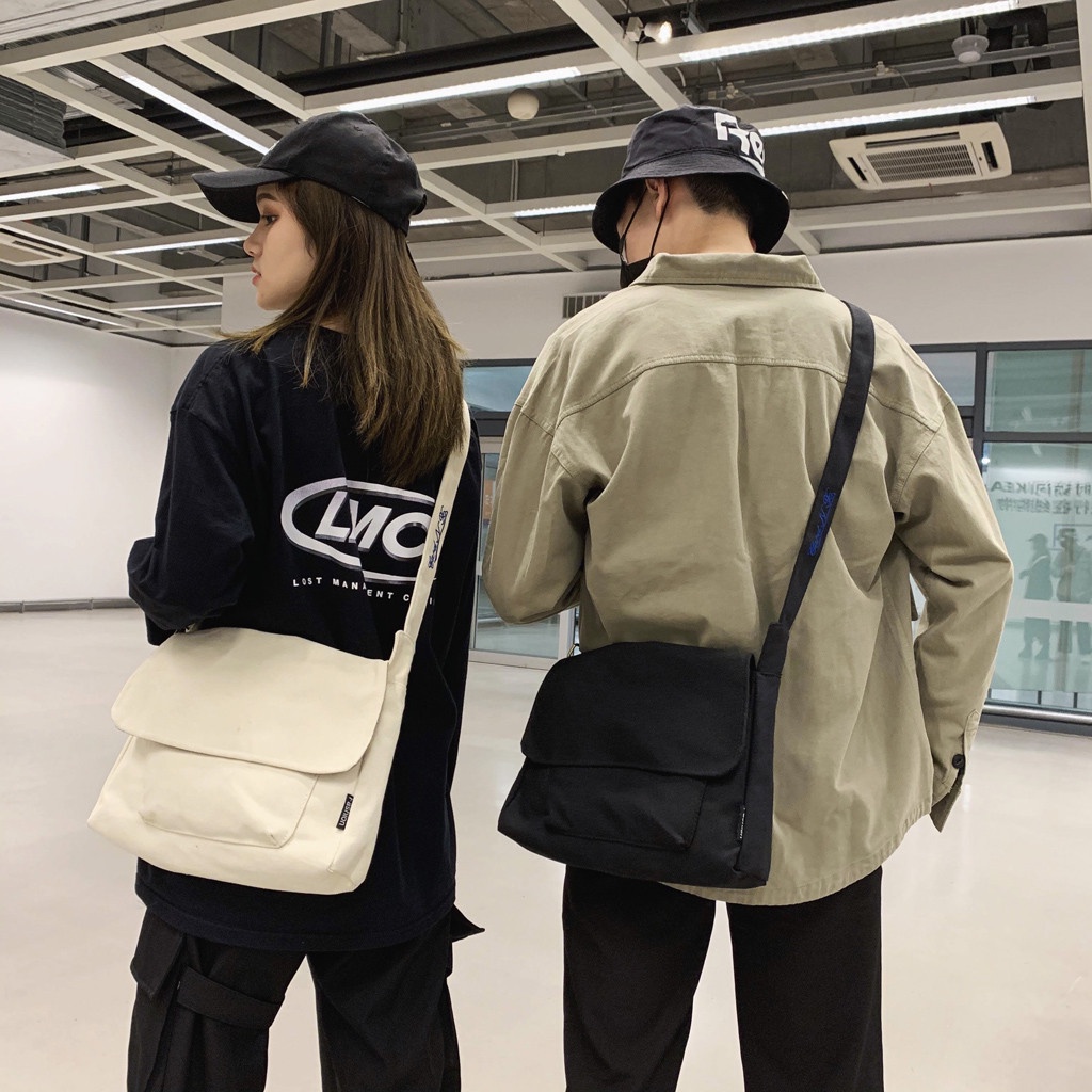 Sẵn Sàng Cổ【 Leacat 】Messenger Túi Nữ Nữ Miếng Dán Chữ Canvas Túi Xách Cổ Học Sinh Đeo Vai Messenger Túi Tối Giản