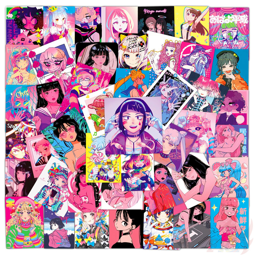 ❉ POP Pink Tokyo Girl - Series 04 Illustration Beauty Stickers ❉ 50Pcs/Set Waterproof DIY Fashion Decals Doodle Stickers