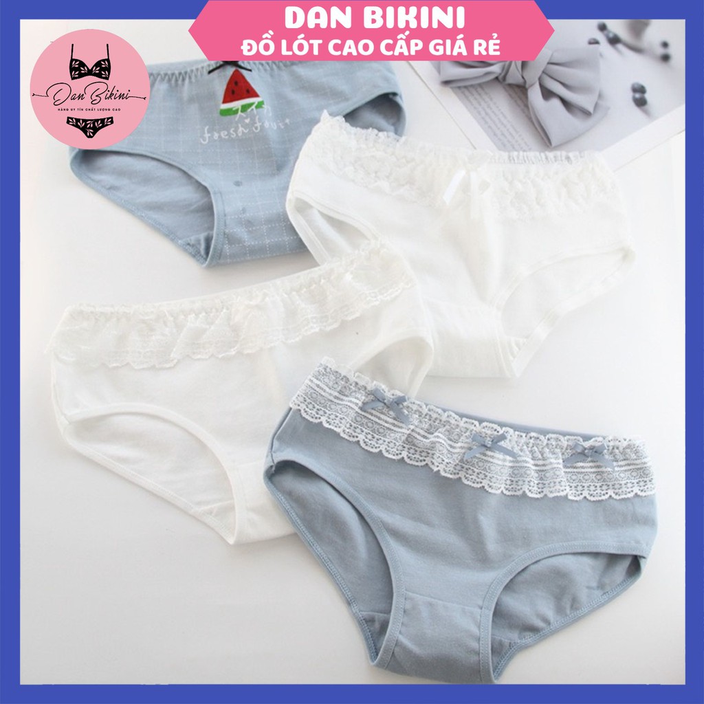 Quần Lót Nữ Cotton combo 4 chiếc dễ thương đáng yêu tông xanh trắng nữ tính gợi cảm