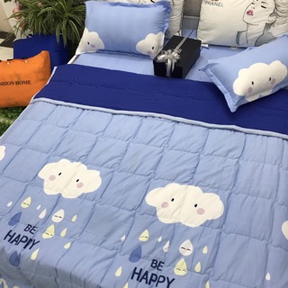 Trọn bộ chăn ga gối đũi mây xanh