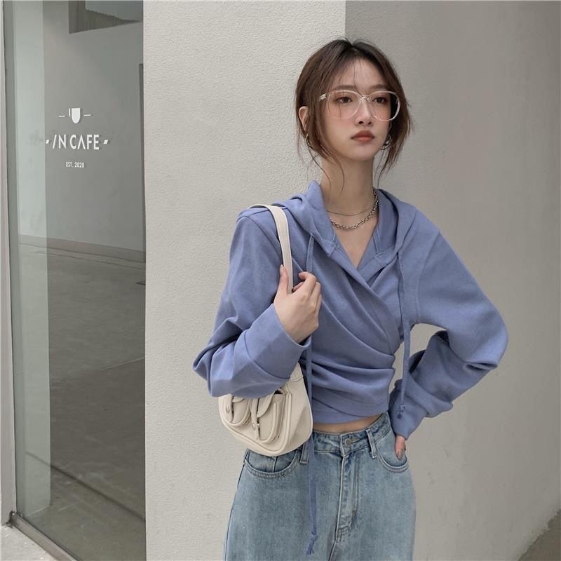 Áo hoodie lửng dài tay thiết kế mới cho nữ