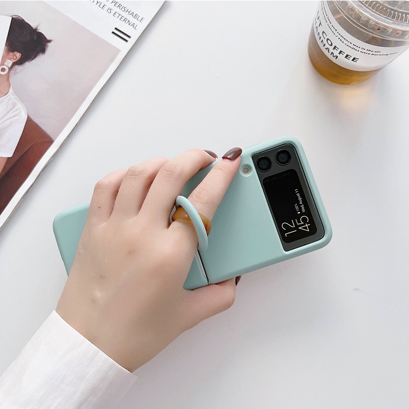 For Samsung Galaxy Z Flip4 Flip 4 Silicone Foldable Soft-Touch Back Protective Cover With Ring Case