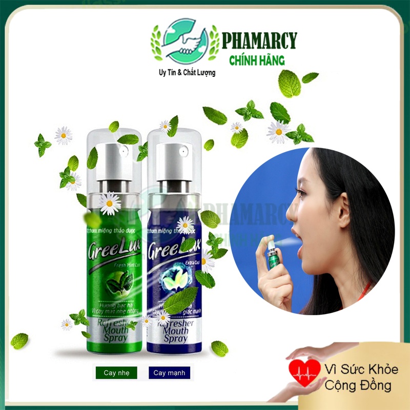 Xịt thơm miệng thảo dược Greelux Bạc Hà Trà Xanh lô Hội khử mùi hôi miệng Greelux