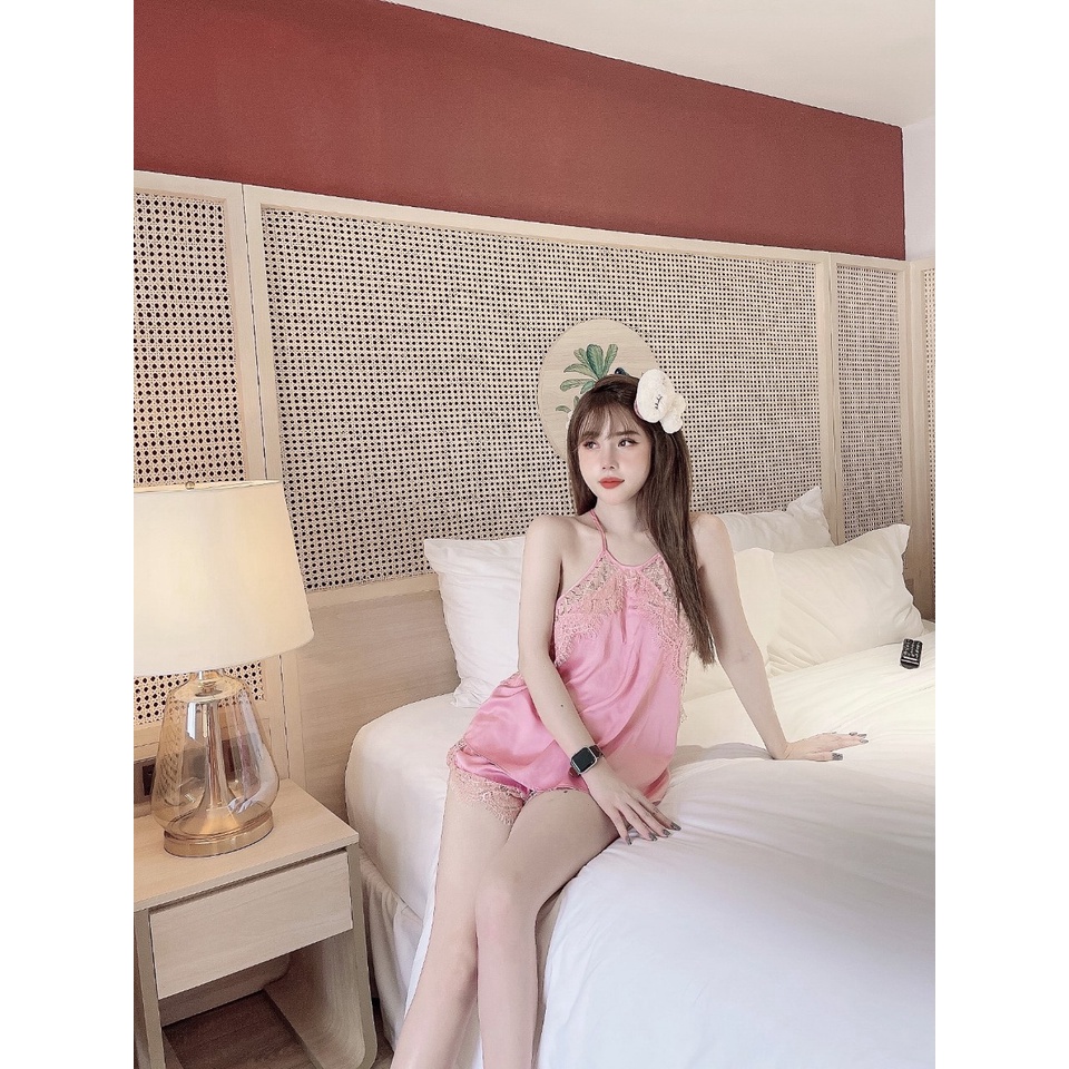 [FREESHIP 50K] Bộ Ngủ Ren NHISTORE Áo Cổ Yếm Quần Đùi Bèo Sexy Freesize Dưới 60kg | BigBuy360 - bigbuy360.vn